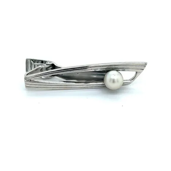 Mikimoto Estate Akoya Pearl Mens Tie Clip 7 mm Sterling Silver M316